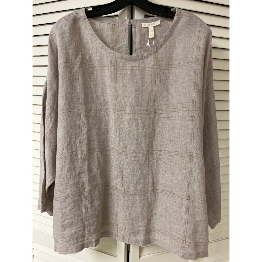 Eileen Fisher Plaid Linen Top Shirt XL 14 16